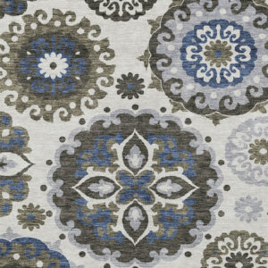 8' X 10' Pewter Silver And Gray Floral Medallion Washable Indoor Outdoor Area Rug