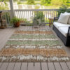 9' X 12' Chocolate Copper And Green Striped Washable Indoor Outdoor Area Rug