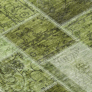 8' X 10' Olive Green And Artichoke Green Patchwork Washable Indoor Outdoor Area Rug