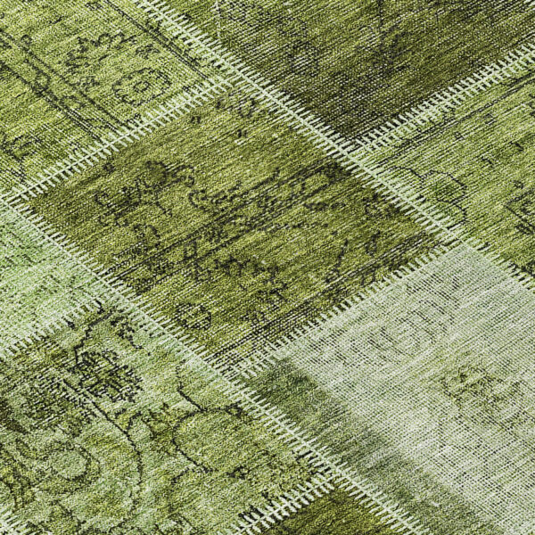 8' X 10' Olive Green And Artichoke Green Patchwork Washable Indoor Outdoor Area Rug