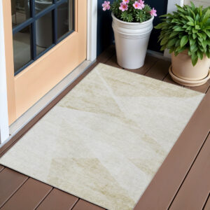 3' X 5' Khaki Beige And Ivory Abstract Washable Indoor Outdoor Area Rug