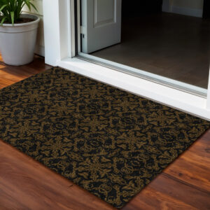 3' X 5' Brown And Black Medallion Washable Indoor Outdoor Area Rug