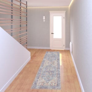 8' Gray Floral Power Loom Distressed Washable Runner Rug