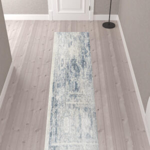 10' Blue Oriental Power Loom Distressed Washable Runner Rug