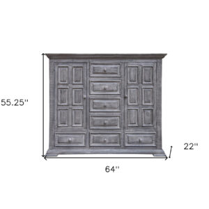 64" Gray Solid Wood Seven Drawer Gentlemans Chest
