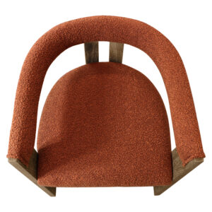 Burnt Orange And Brown Upholstered Boucle Open Back Dining Arm Chair