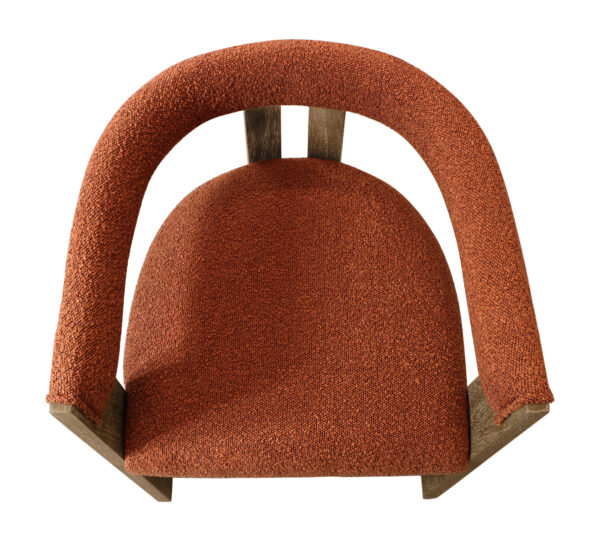 Burnt Orange And Brown Upholstered Boucle Open Back Dining Arm Chair