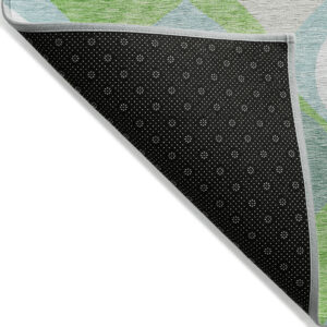 8' Lime Green Sky Blue And Denim Blue Round Ogee Washable Indoor Outdoor Area Rug