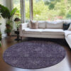 8' Eggplant And Purple Round Floral Washable Indoor Outdoor Area Rug