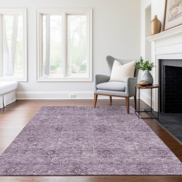 3' X 5' Plum And Purple Floral Washable Indoor Outdoor Area Rug