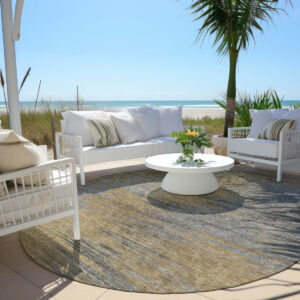 8' Brown Gold And Taupe Round Abstract Washable Indoor Outdoor Area Rug