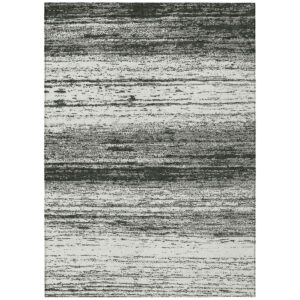 8' X 10' Black Ivory And Gray Striped Washable Indoor Outdoor Area Rug