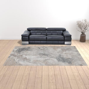 9' x 12' Gray and Beige Abstract Power Loom Area Rug