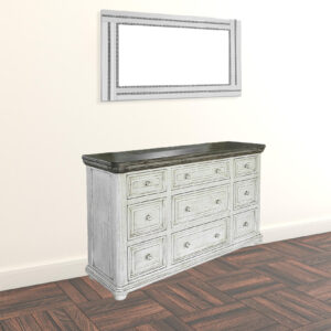 62" Gray and Ivory Solid Wood Nine Drawer Triple Dresser