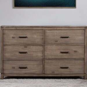 60" Gray Solid Wood Six Drawer Double Dresser