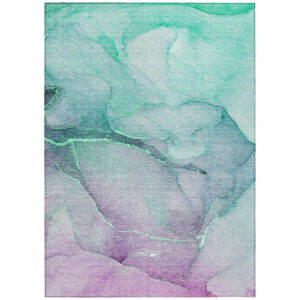3' X 5' Green Abstract Washable Non Skid Indoor Outdoor Area Rug