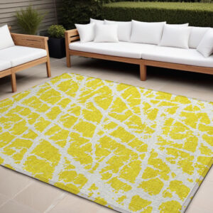 10' X 14' Yellow and White Abstract Washable Non Skid Indoor Outdoor Area Rug