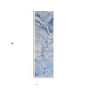 8' Runner Navy Blue Abstract Washable Non Skid Indoor Outdoor Runner Rug