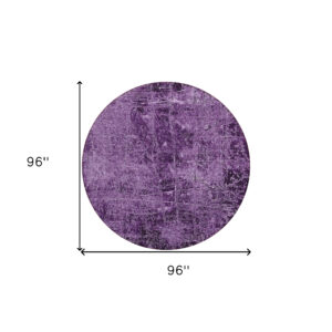 8' Round Purple Round Abstract Washable Non Skid Indoor Outdoor Area Rug