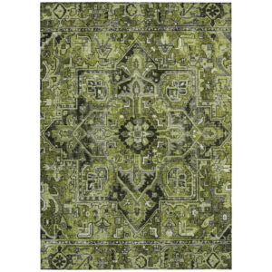 3' X 5' Olive Green and Dark Green Oriental Washable Non Skid Indoor Outdoor Area Rug