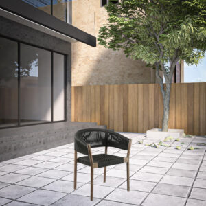 Set of Two 26" Black and Natural Wood Solid Wood Outdoor Dining Chair