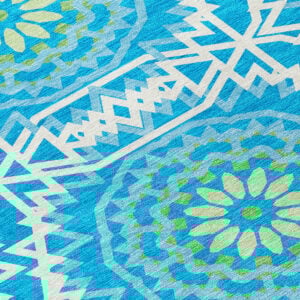 3' X 5' Ivory And Sky Blue Floral Medallion Washable Indoor Outdoor Area Rug