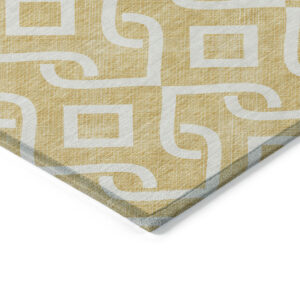 9' X 12' Gold And Ivory Geometric Washable Indoor Outdoor Area Rug