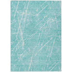 8' X 10' Teal Blue And Ivory Abstract Washable Indoor Outdoor Area Rug