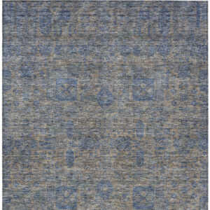 5' X 8' Khaki And Denim Blue Oriental Washable Indoor Outdoor Area Rug