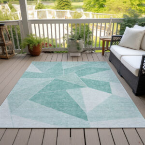 9' X 12' Green Mint Green And Aqua Geometric Washable Indoor Outdoor Area Rug