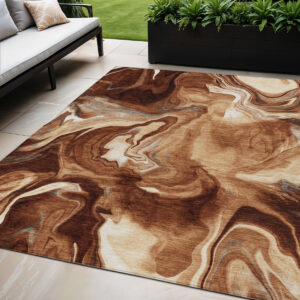5' X 8' Orange Copper And Ivory Abstract Washable Indoor Outdoor Area Rug