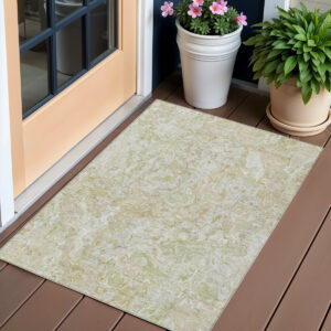 3' X 5' Beige Tan And Taupe Abstract Washable Indoor Outdoor Area Rug