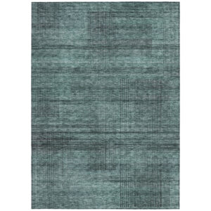 5' X 8' Teal Blue Aqua And Gray Striped Washable Indoor Outdoor Area Rug