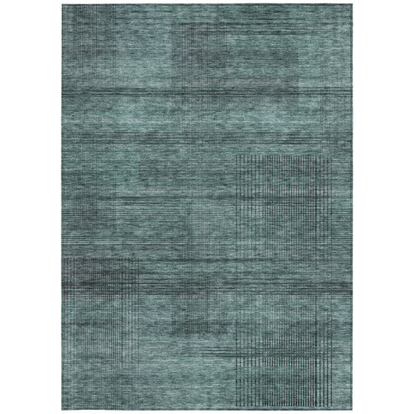 5' X 8' Teal Blue Aqua And Gray Striped Washable Indoor Outdoor Area Rug