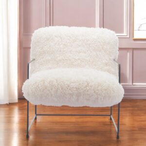 30" White And Black Sherpa And Upholstered Arm Chair