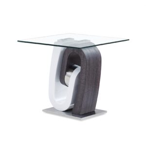 White And Dark Grey Ultra Modern Glass Top End Table