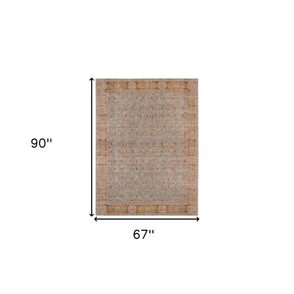5' x 7' Teal Blue Floral Power Loom Area Rug With Fringe