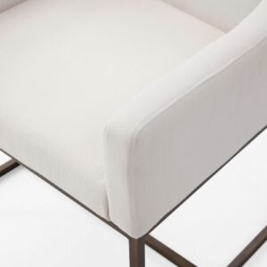 White And Brass Upholstered Fabric Dining Arm Chair