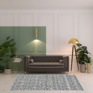 5' X 8' Blue Ivory And Orange Plaid Tufted Handmade Area Rug