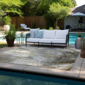 3' X 5' Beige Abstract Washable Non Skid Indoor Outdoor Area Rug
