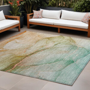 8' X 10' Teal Abstract Washable Non Skid Indoor Outdoor Area Rug