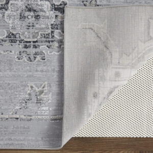 5' X 8' Silver And Black Floral Power Loom Distressed Area Rug