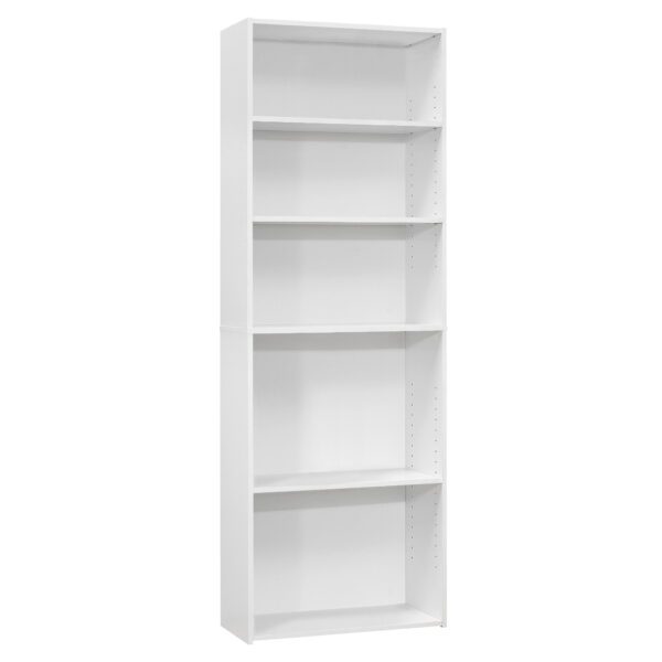 White Wood Adjustable Five Tier Bookcase