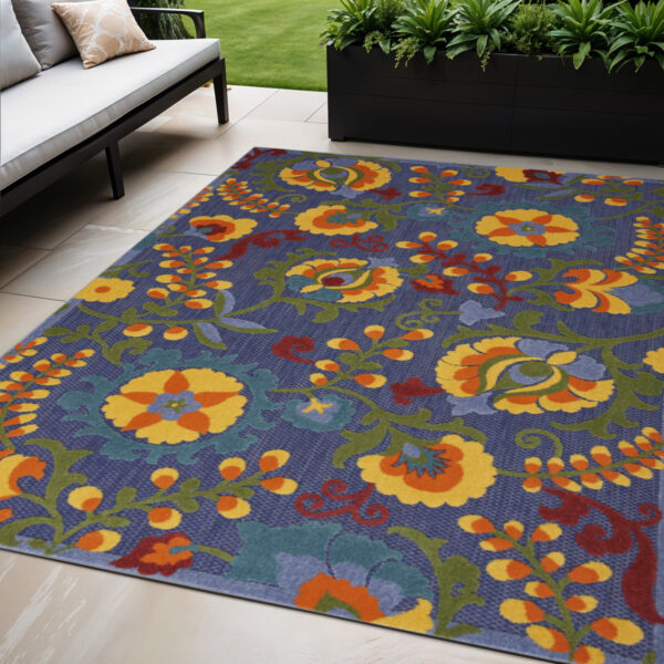5' X 7' Blue Yellow and Green Indoor Outdoor Area Rug