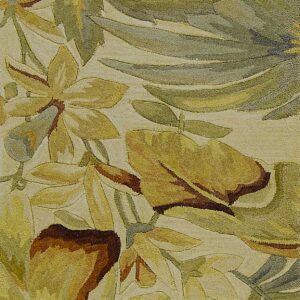 2' X 10' Ivory Tropical Leaves Wool Indoor Runner Rug