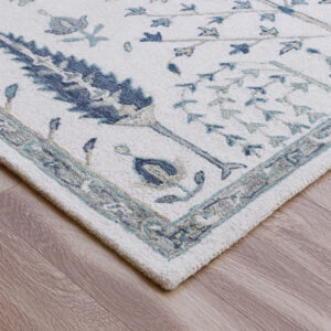8' x 10' Ivory and Blue Wool Floral Hand Tufted Area Rug