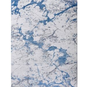 4' x 6' Blue and Silver Abstract Printed Washable Non Skid Area Rug
