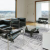 8' Black and White Round Abstract Non Skid Area Rug
