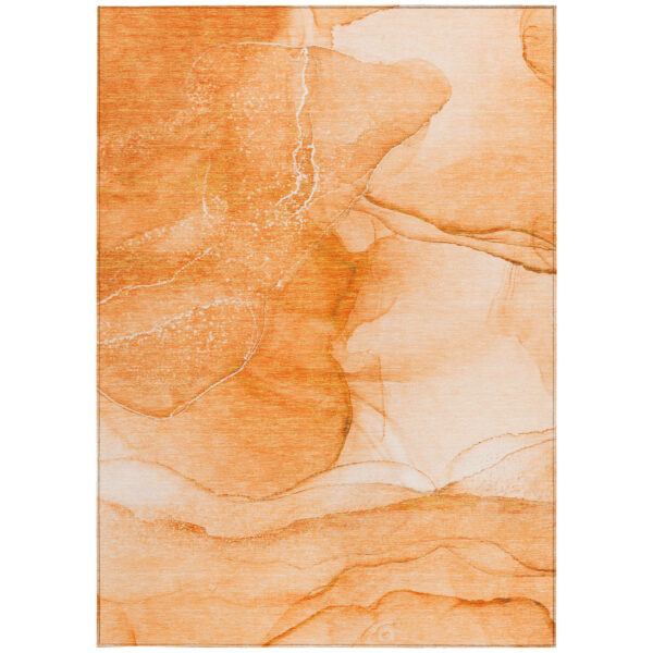 10' X 14' Orange Abstract Washable Non Skid Indoor Outdoor Area Rug