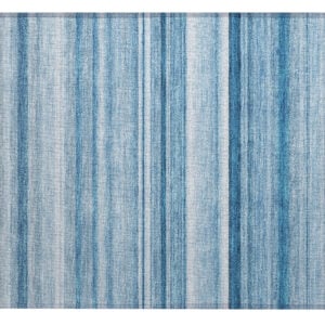 2' X 3' Blue Striped Washable Indoor Outdoor Area Rug